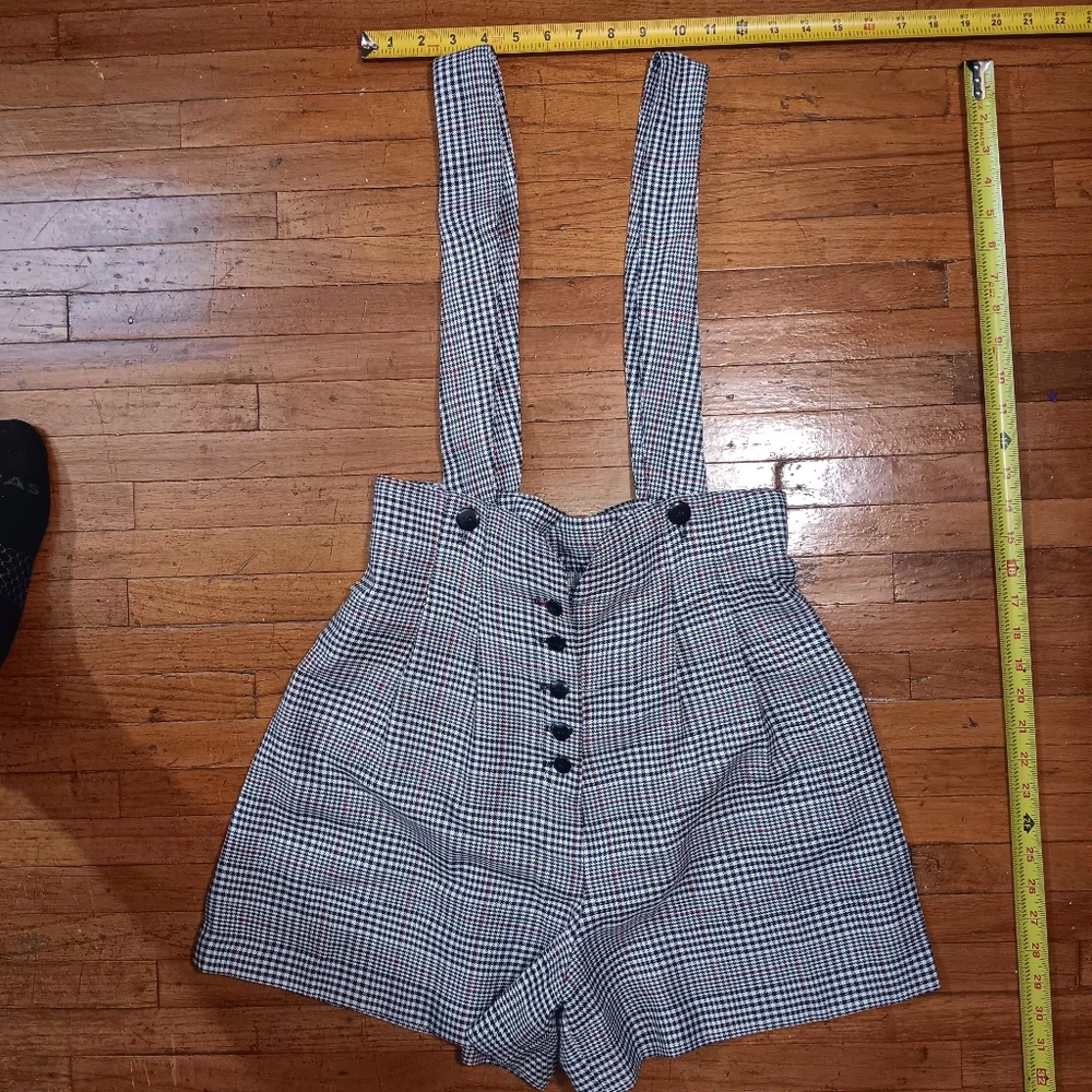 Karin Morgan Plaid Suspender Women Shorts